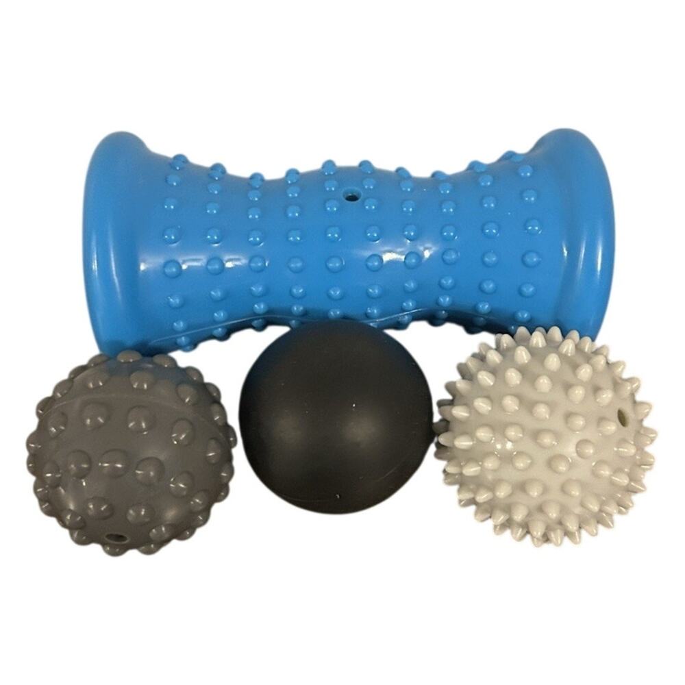 Vive Hot and Cold Massage Set Foot Roller and 3 Massage Balls Blue Gray New